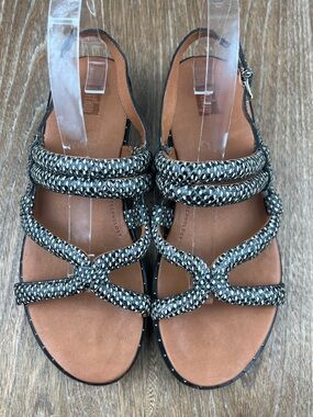 600 FitFlop BARELY DOTTED snake Braided Strappy Black & White Sandals 9
